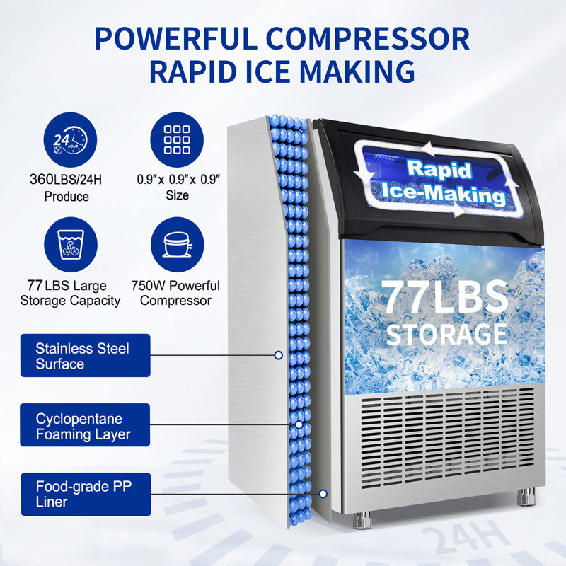Velivi 360 Lb. Daily Production Cube Clear Ice Freestanding Commercial